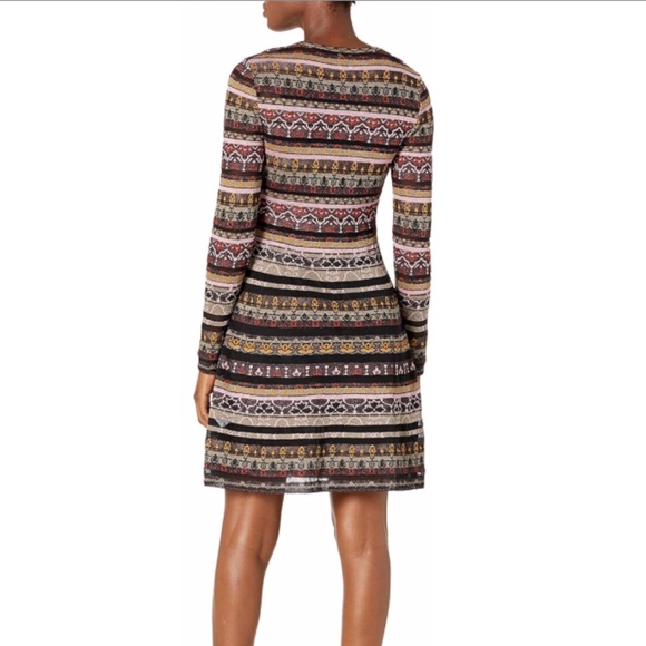 M Missoni Metallic Patterned Fit-&-Flare Long Sleeve Dress - Picture 7 of 14